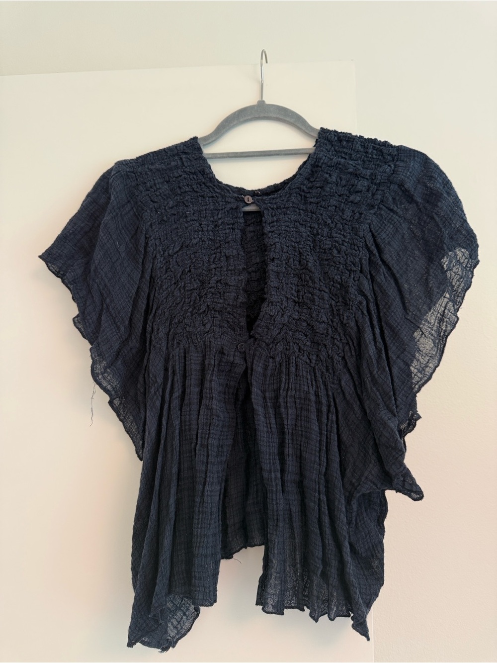 Free People black Smocked Flutter Gauze Tunic